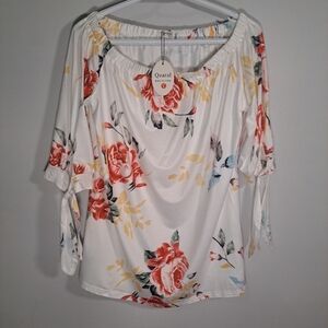 3/$15 Queral Off the shoulder 3/4 sleeve floral print large shirt NWT